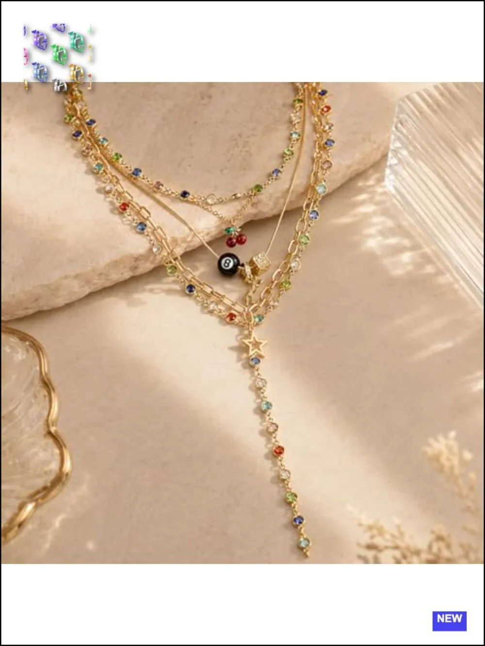 Layered Necklace Set with Cherry 8 Ball Leopard Dice Star Charms